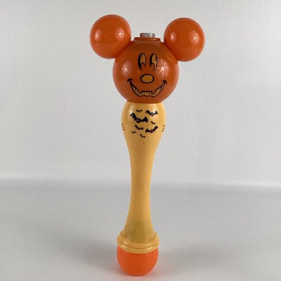 Disney Parks Mickey Mouse Pumpkin Glow Light Up Bubble Wand Halloween Bats Toy